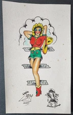 Hand Painted Original Sailor Jerry Swallow Traditional Tattoo Flash Cut Piece