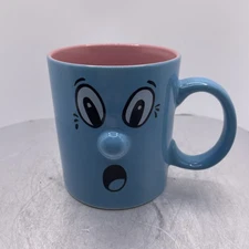 Sweet Smiley Face 3D Protruding Nose Blue & Green Coffee Tea Soup Mug