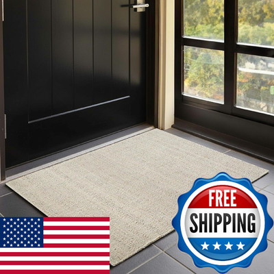 GRUHUM Jute Cotton Area Rug 3x4 ft Doormat Handmade Natural Farmhouse Boho
