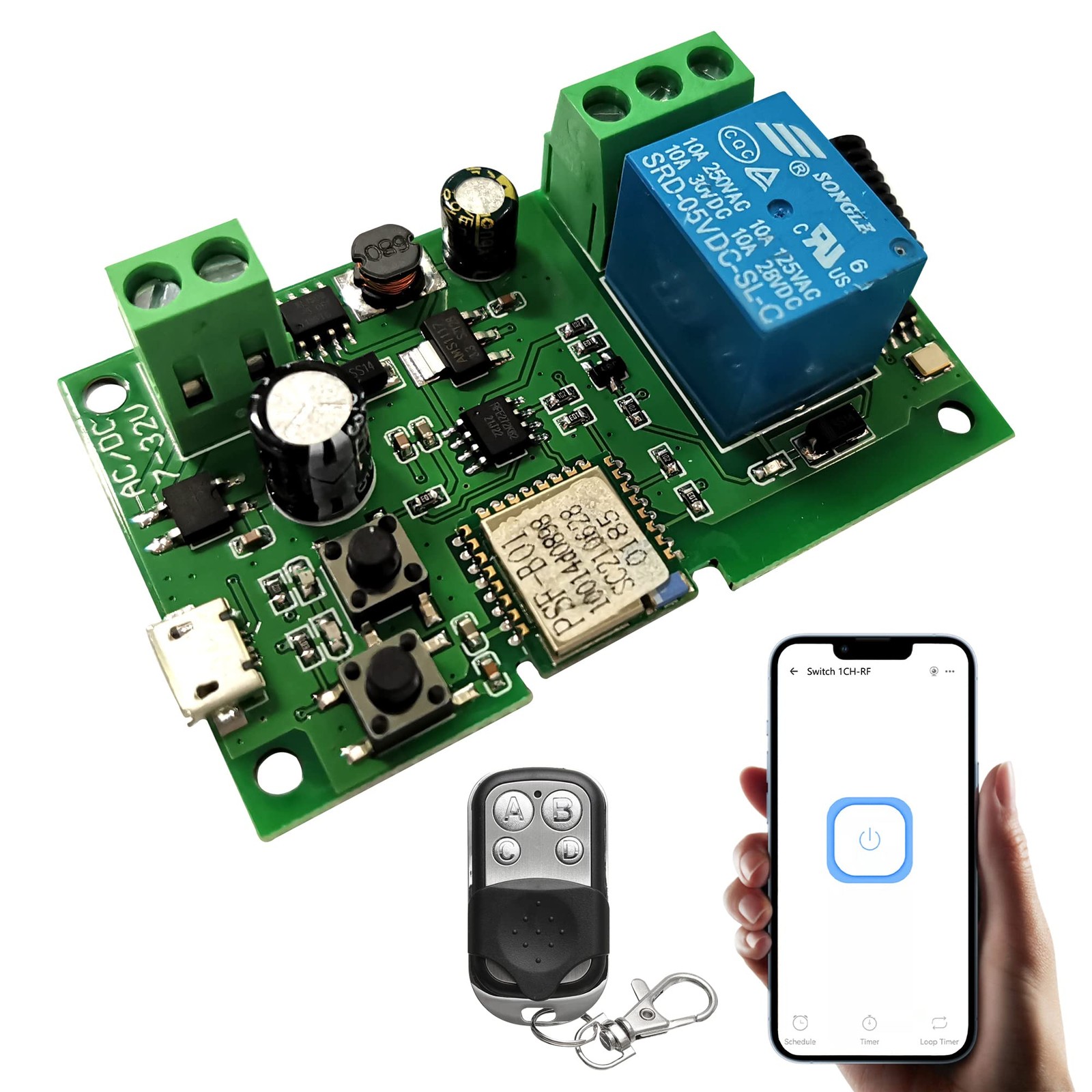 Module relais commutateur WiFi et RF 433MHz autobloquant pour domotique