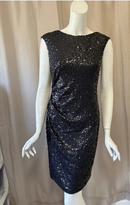 David Meister Black Sequin Sleeveless Dress Size 6  2456