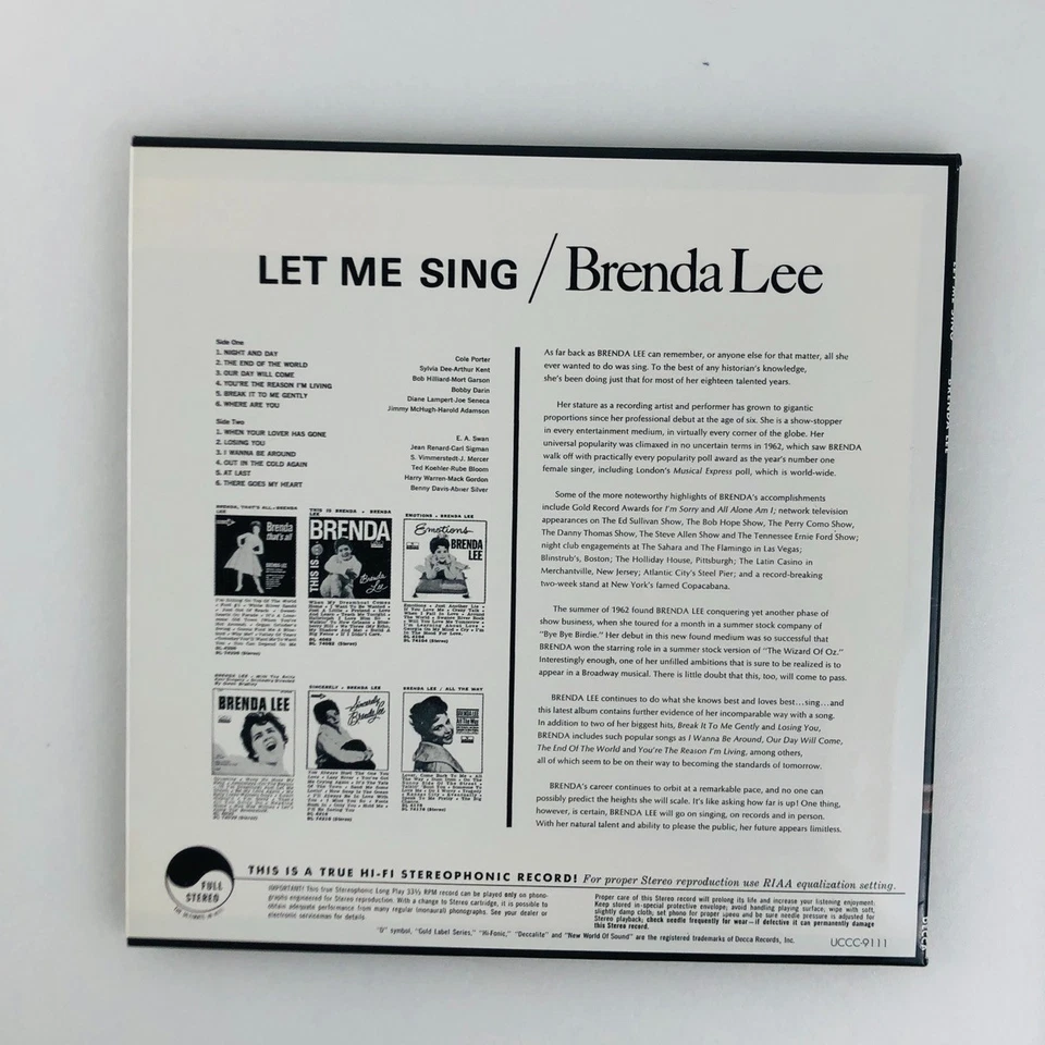 Brenda Lee Let Me Sing 1963 Vocal Pop Japan Limited Mini-LP CD Mono Remastered Foto 4 de 4