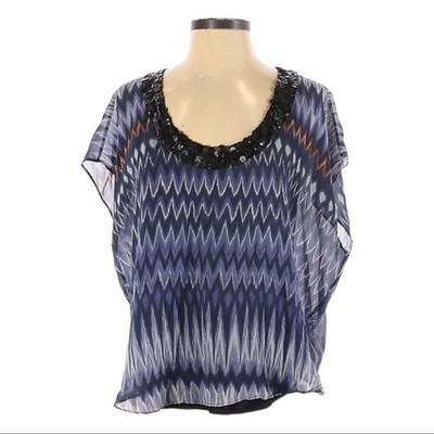 Velvet by Graham & Spencer Silk Sequin Chevron Ikat Blouse S Sheer Boho USA Made