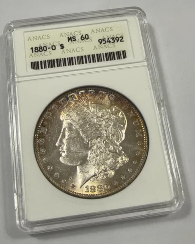 1880-O Morgan Silver Dollar | ANACS MS60 in Old Soapbox Holder Beautiful Tone!