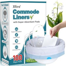 100 Commode Liners with 100 Absorbent Pads, Universal Fit Bedside Toilet Bags