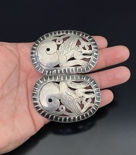 Antique Sterling Silver .925 Dragon Cut Out Large Belt Buckle Hallmarked