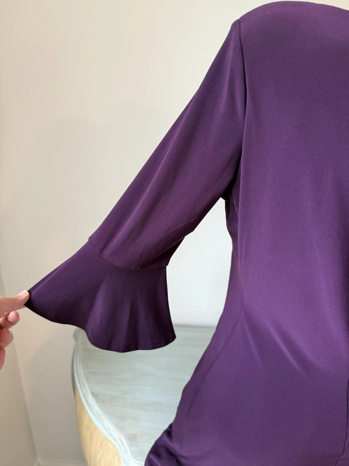 Anne Klein Dress Size 10 M Waist Defined Bell Sleeve Sheath Pullover Stretch - Image 3 of 4