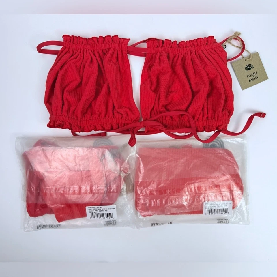 全新带标签 Free People x Toast 比基尼套装头巾上衣低腰隧道底部珊瑚 XL — 第 3/4 张图片