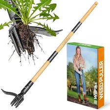 Stand Up Weed Puller Tool, Long Handle 4-Claw Weeder, Heavy Duty Garden Tool