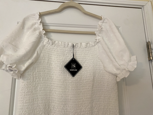 SENFURE women's casual midi, body-con, puff sleeve ,square neck dress - 第 6/13 張圖片