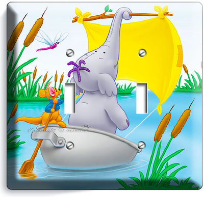ELEPHANT HEFFALUMP KANGAROO KANGA BABY NURSERY DOUBLE LIGHT SWITCH HD WALL PLATE