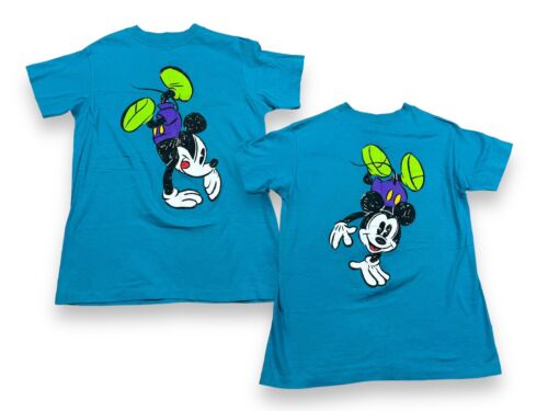 Vtg 90s Mickey & Co Disney Mickey Mouse Aqua Two Sided Graphic T Shirt Sz L - 第 1/12 張圖片