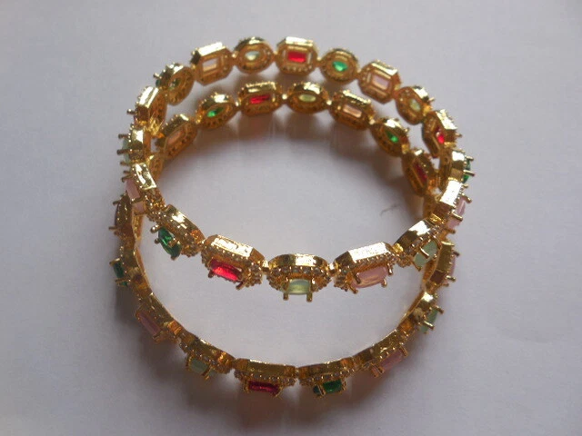 Brazalete Hydro Multi Cuarzo Piedra Chapado en Oro Churi Indio Par Joyería a Mano Brazalete Foto 2 de 4