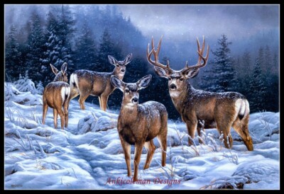 Snow Deer - Chart Counted Cross Stitch Patterns Needlework DIY DMC Color 14 ct 