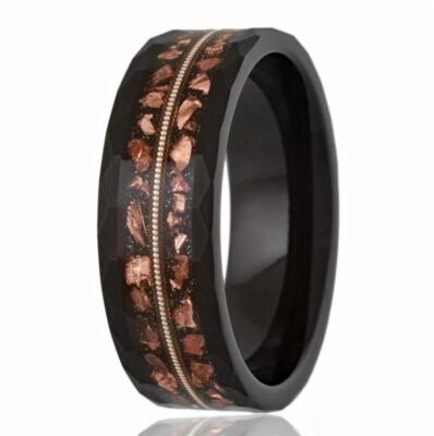 Meteorite Guitar String Wedding Band Ring for Men Black Tungsten Carbide Engagem