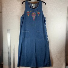 Quaker Factory Women's Blue Maxi Denim Jean Dress Hot Air Balloon Large 9068