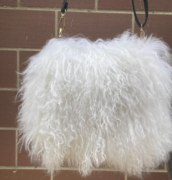Bolso de mano largo rizado de piel de cordero mongol genuino de piel de oveja Bolsos para mujer Bolsos de mano Foto 4 de 4