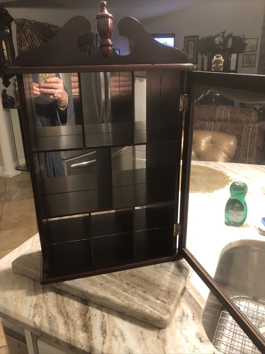 Vintage Victorian Cherry Wood and Glass Wall Display Case Curio