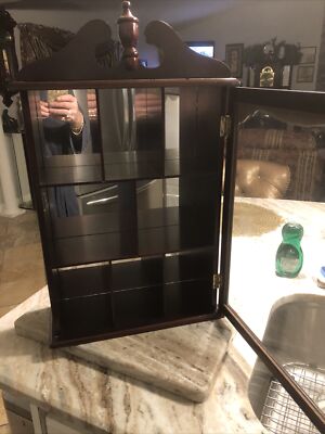 Vintage Victorian Cherry Wood and Glass Wall Display Case Curio