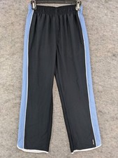 Reebok Trackpants Womens Small Black Plue Polyester Elastic Waist Pockets 30" L