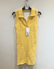 Zara Yellow Knit Open Back Perforated Mini Dress Size S New Bloggers Fave