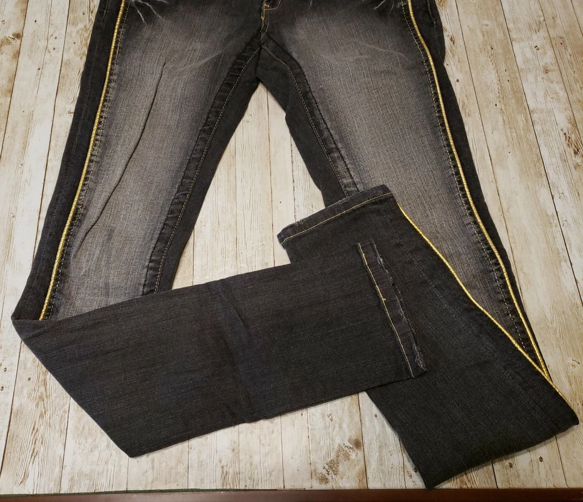 Akademiks Womens Jeans Size 27 Black with gold piping studded