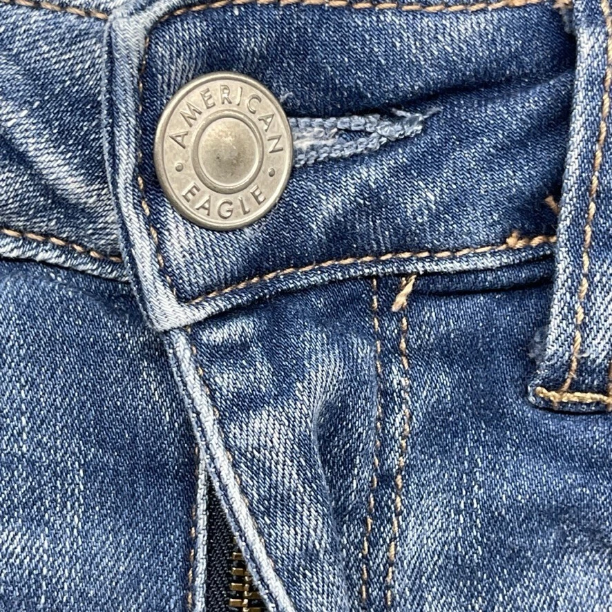 American Eagle Womens Denim Short Blue High Rise Straight Ripped Fray Size 2 - Image 2 of 4