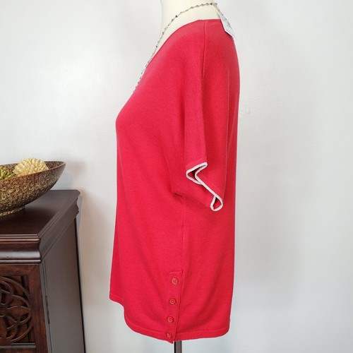 Westport Red With Silver Trim Knit Pullover Short Dolman Sleeve Top NEW Size XS - Picture 4 of 11