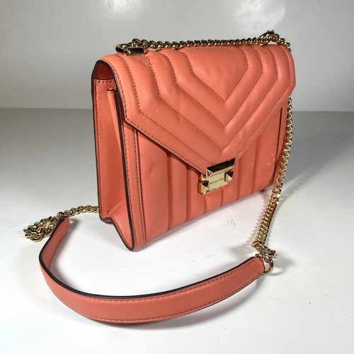 Michael Kors Whitney Quilted Small Sea Coral/Gold Shoulder Bag Soft Leather - Picture 3 of 6