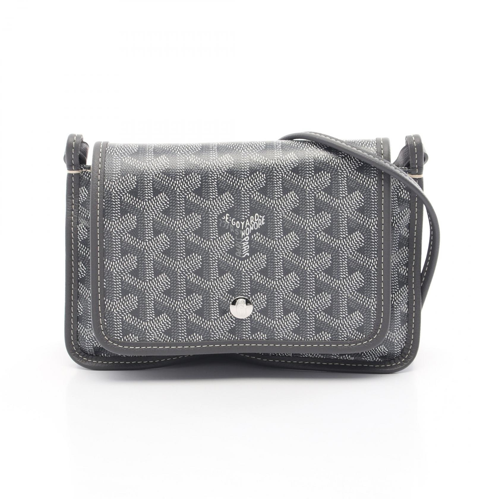 GOYARD Plume Pouch Wallet Crossbody Bag in Gray White Canvas Leather Pre-Owned