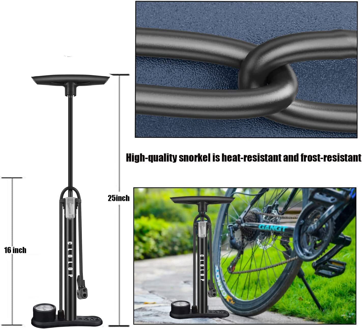 Bike Floor Pump with Gauge,Bike Pump High Pressure 160 PSI,Bicycle Pump