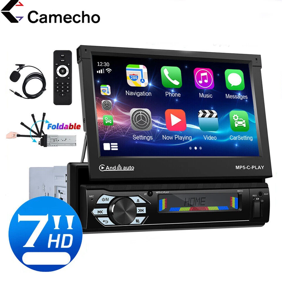 7'' 1DIN AUTORADIO MIT Navigation Apple Carplay BLUETOOTH FM USB Flip Out + MIC