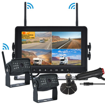 IPoster 7" Wireless Quad Monitor Rear View System With Built-in DVR – 4 Cameras, Split Screen, Night Vision