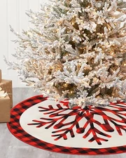 FINPAC Christmas Tree Skirt Red Plaid Xmas Tree Skirt for Christmas New Years