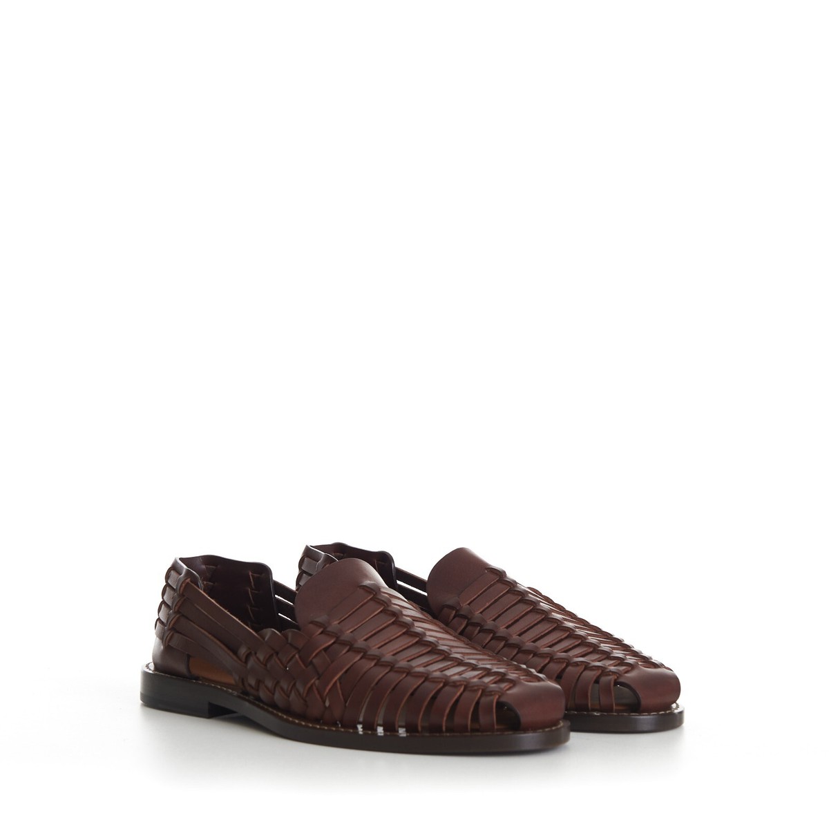 BRUNELLO CUCINELLI 1395$ Brown Woven Sandals Loafers - Calfskin