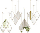 12 Pcs Diamond Wall Mirror Decorative Set Hanging Mirrors with Chain Frame Diamo