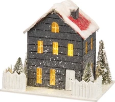 Primitive 5" Lighted Grey Paper Lighted Christmas House~Colonial Saltbox~Vintage