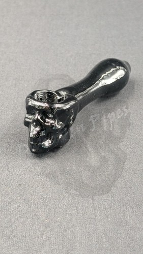 4" Tabak Pfeife Bowl Glas Handpfeife Totenkopf schwarz - Bild 5 von 5