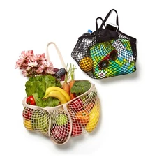 Arkoo Reusable Mesh Tote Bags (2 Pack) Cotton Grocery Shopping Bags Eco-Friendly
