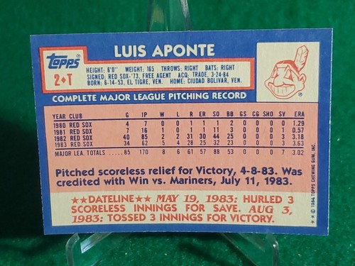1984 Topps Traded Luis Aponte #2T Cleveland Indians - Picture 2 of 2
