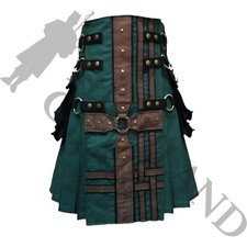 Scottish Green with Brown Utility Kilt - Hybrid  Custom Sizes Available