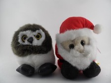 NWT 2 Puffkins Plush "Olley" Owl  "Ho Ho" the Santa Limited Edition Handmade