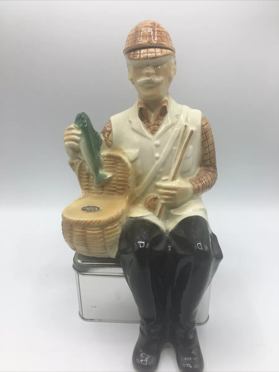Vintage 1969 Ballantine's Scotch Whiskey Liquor Bottle Decanter Seated Fisherman