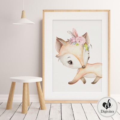 Baby, Girl Nursery Wall Art Prints Boho Watercolour Woodland