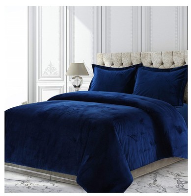Comforter 3 Pc Full Queen Oly Queen Royal Blue Plain Velvet
