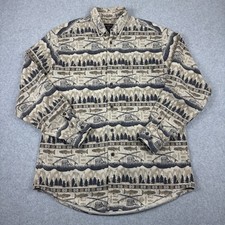 Vtg Woolrich Chamois Shirt Mens XL Beige Fish Print Heavy Flannel Button Up AOP