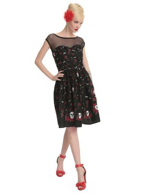 Hell Bunny Aconite Skulls Roses rockabilly Cocktail Dress size Small