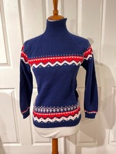 Vintage Hand Knit Made Blue Fairisle Sweater Sz Small 60S 70S Nordic Winter