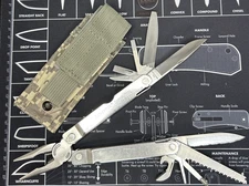 Vintage 0195 Leatherman Super Tool SS USA VGUC W/New Digi Camo Nylon Sheath