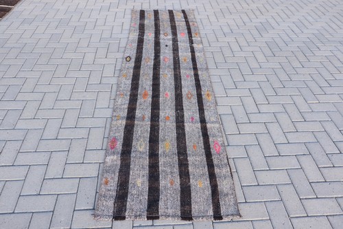 2,6x8,9 ft Vintage Rug, Turkish Runner Rug, Gray Black Southwestern Wool Rug
